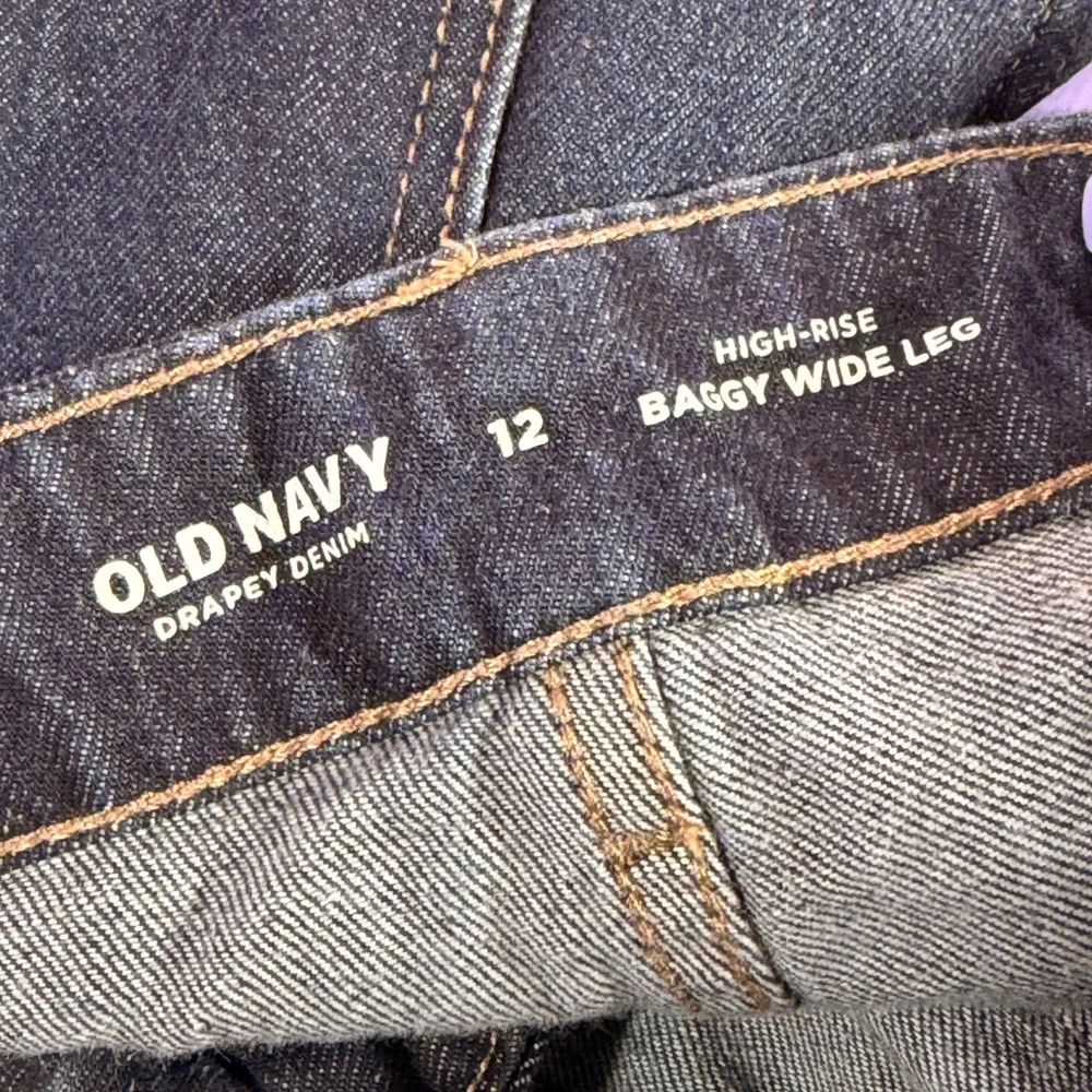 Old Navy Jeans Women 12 Blue High-Rise Baggy Wide Leg Drapey Denim Patch Pocket